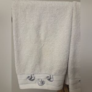 White Hand Towels with Embroidered Sloth Detail